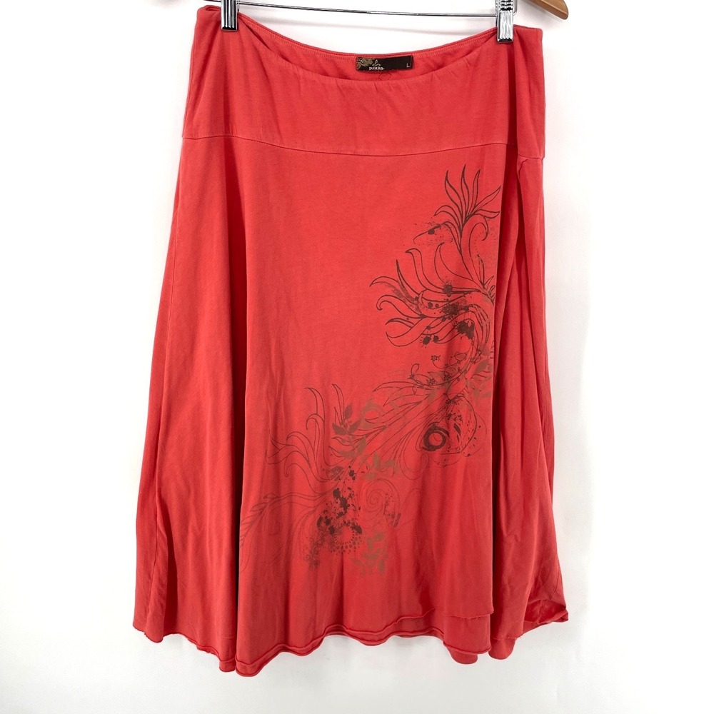 PrAna Midi Skirt L Faux Wrap Graphic Fairy Whimsical Boho Y2K Fairy Stretch Knit
